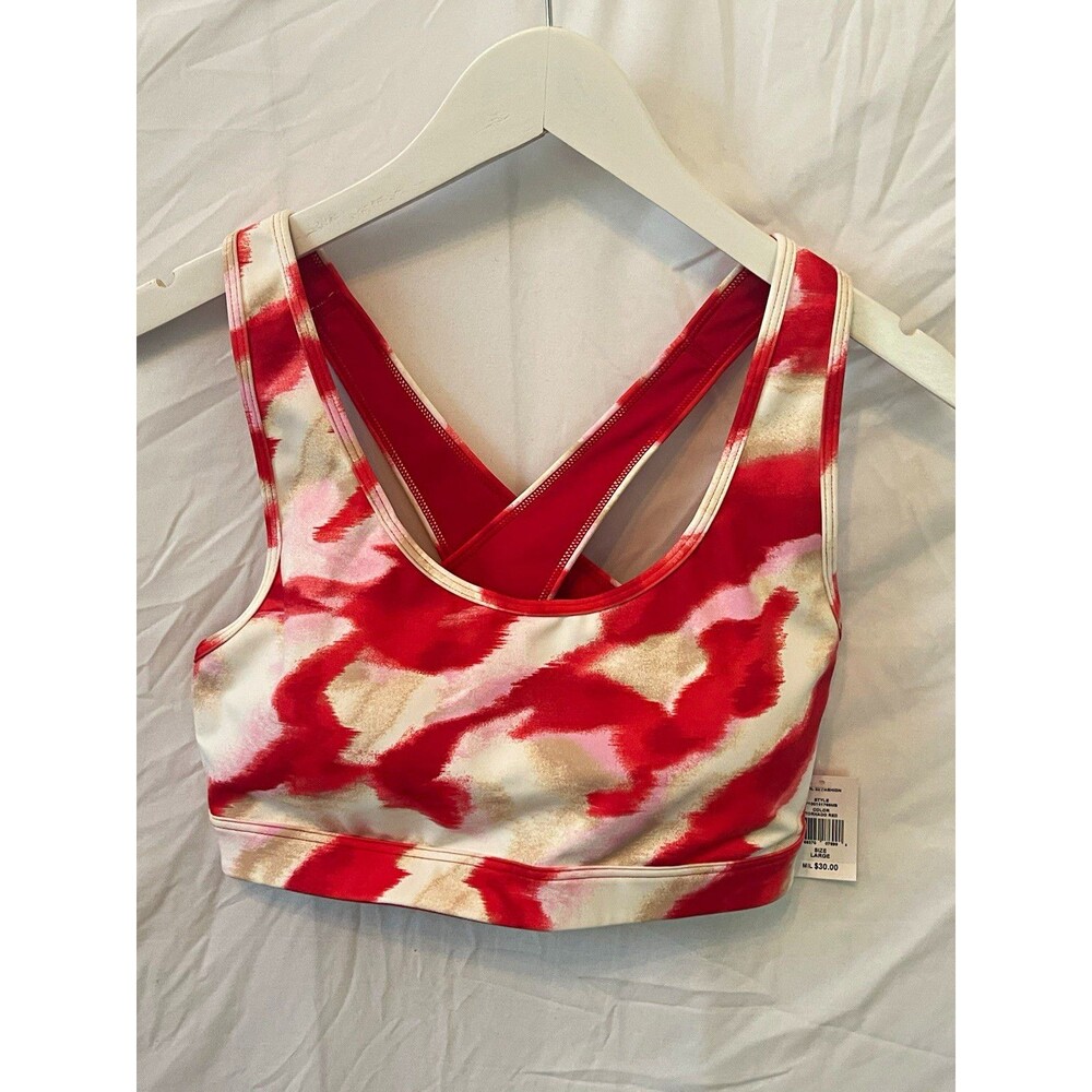 12THOMPSON Women's L Tie Dye Crossback Wireless Pullover Sports Bra Red/White